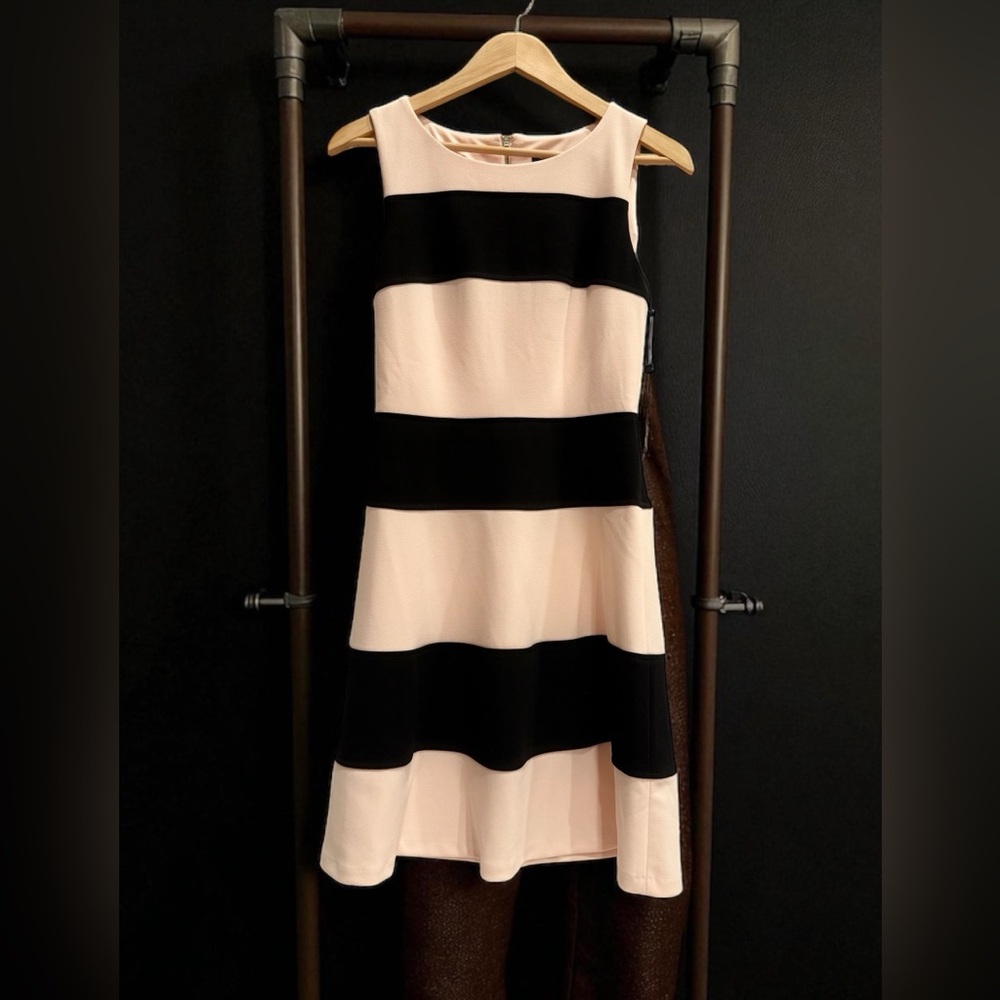 Tommy Hilfiger Colorblock Blush & Black Fit & Flare Dress- Size 2 NWT